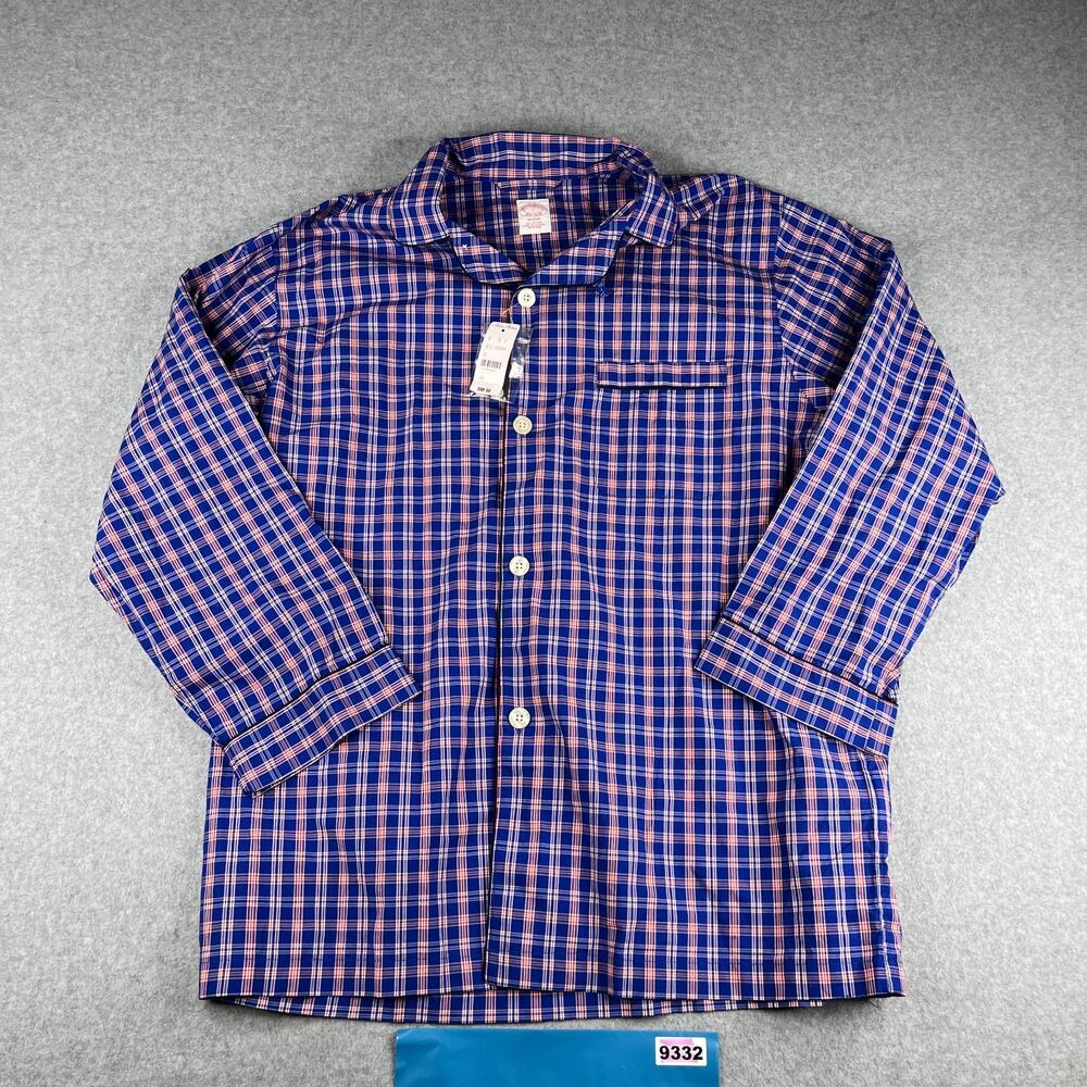 Brooks Brothers Pajama Shirt Large Blue Red Plaid Button Up Long Sleeve New NWT